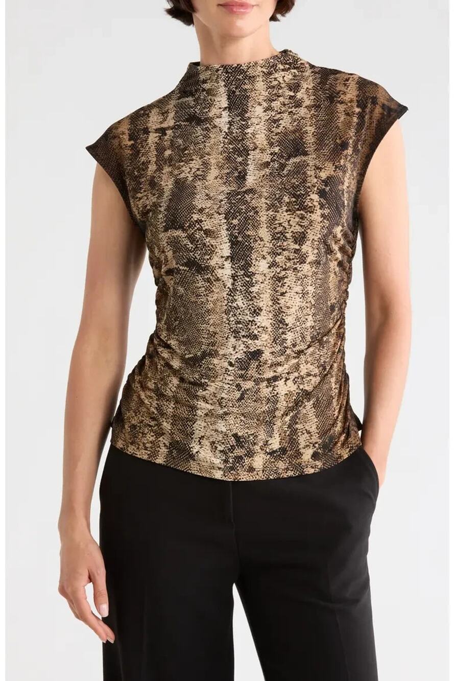 DKNY Women's Funnel Neck Jersey Top Brown Size L 3900
